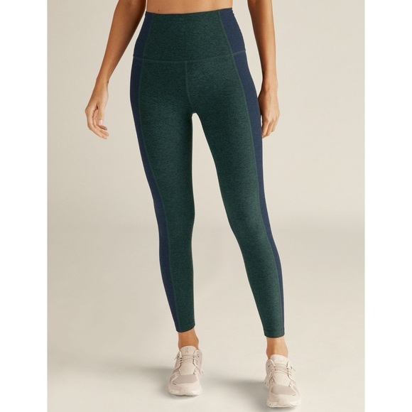 Beyond Yoga Spacedye Vivid Colorblock Legging in Green Heather Navy - Picture 1 of 8